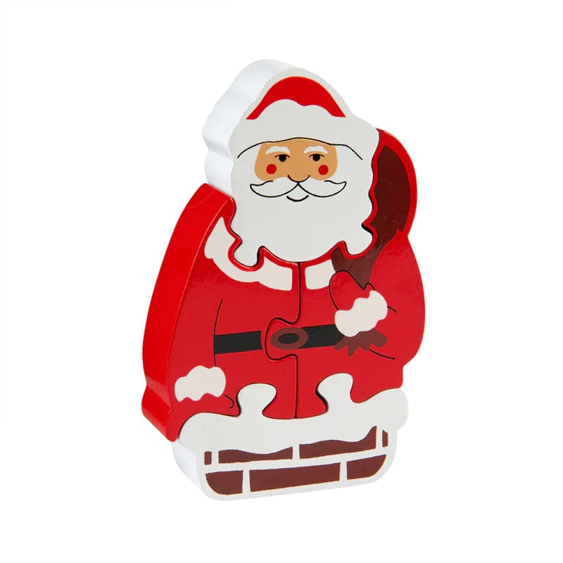 A chunky wooden jigsaw puzzle depicting Father Christmas, designed for young children.
