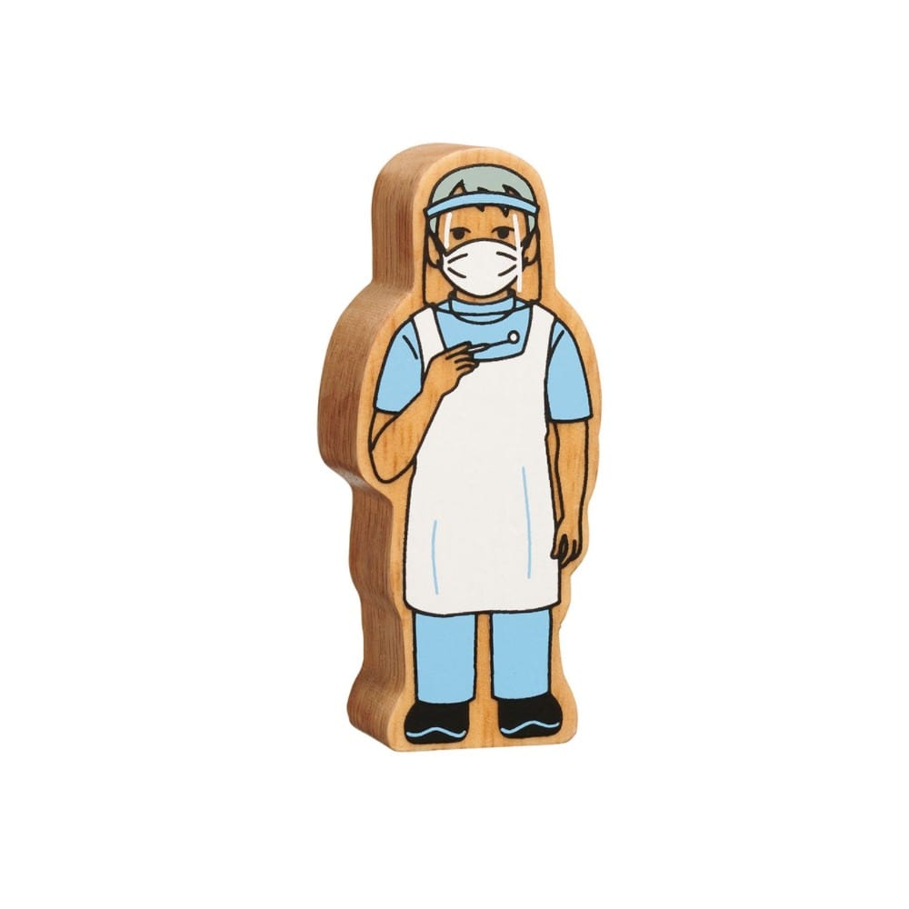 Natural wood Dentist figure with wood grain edge and painted details