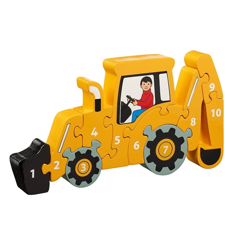 bright yellow digger puzzle with ten pieces numbered from 1-10