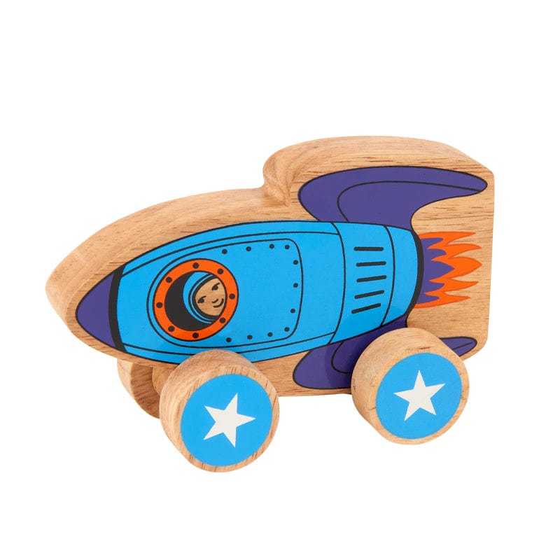 wooden colourful rocket push and pull toy. For children age 10 months and over.