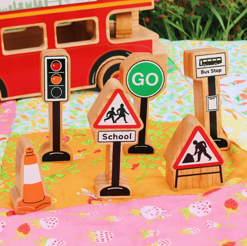 road signs and bus stops from the lanka kade wooden town playset