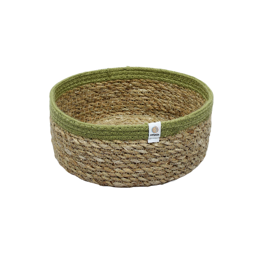 Shallow Jute + Seagrass Basket - Medium - Green - Smallkind