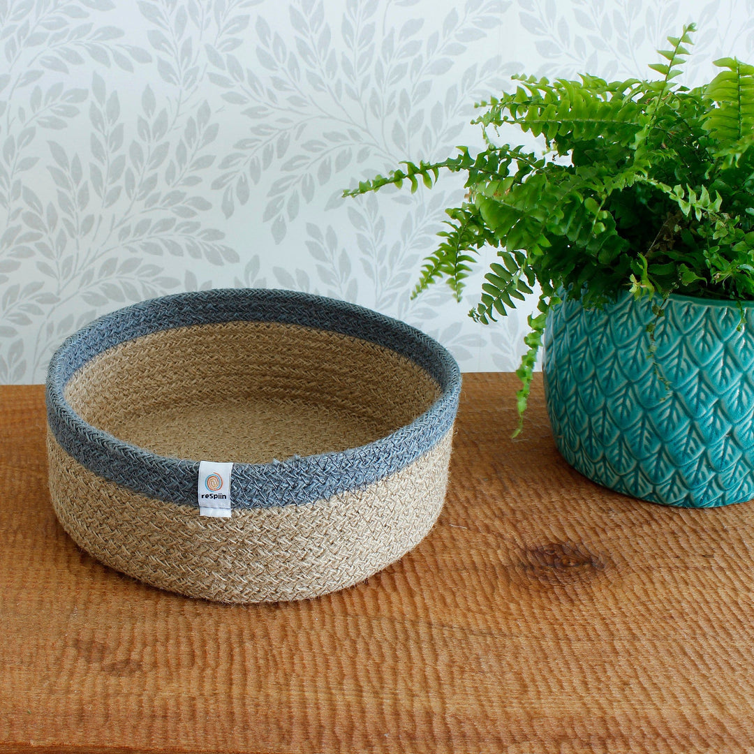 Shallow Seagrass  + Jute  Basket - Small Grey - Smallkind