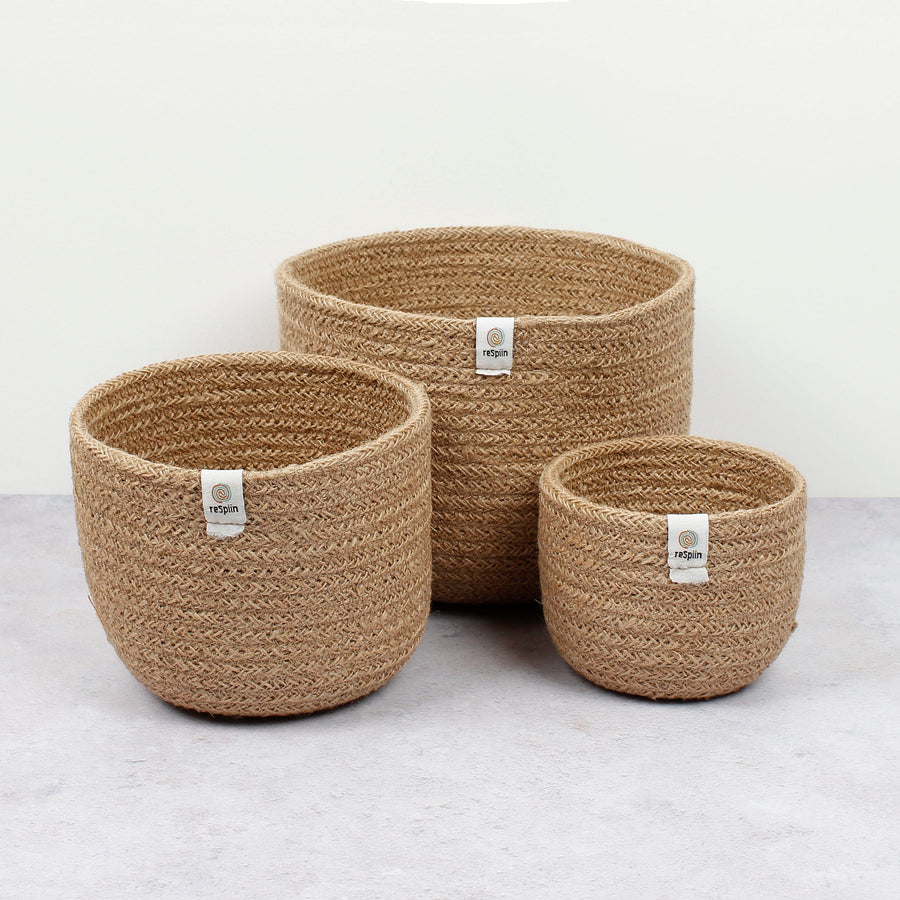 Tall Jute Basket Set Natural Smallkind