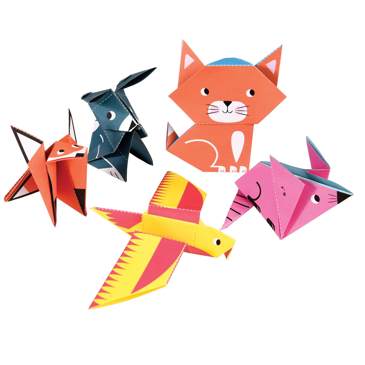 A collection of origami animals made using the Rex London Origami animals craft kit for kids age 3+ 