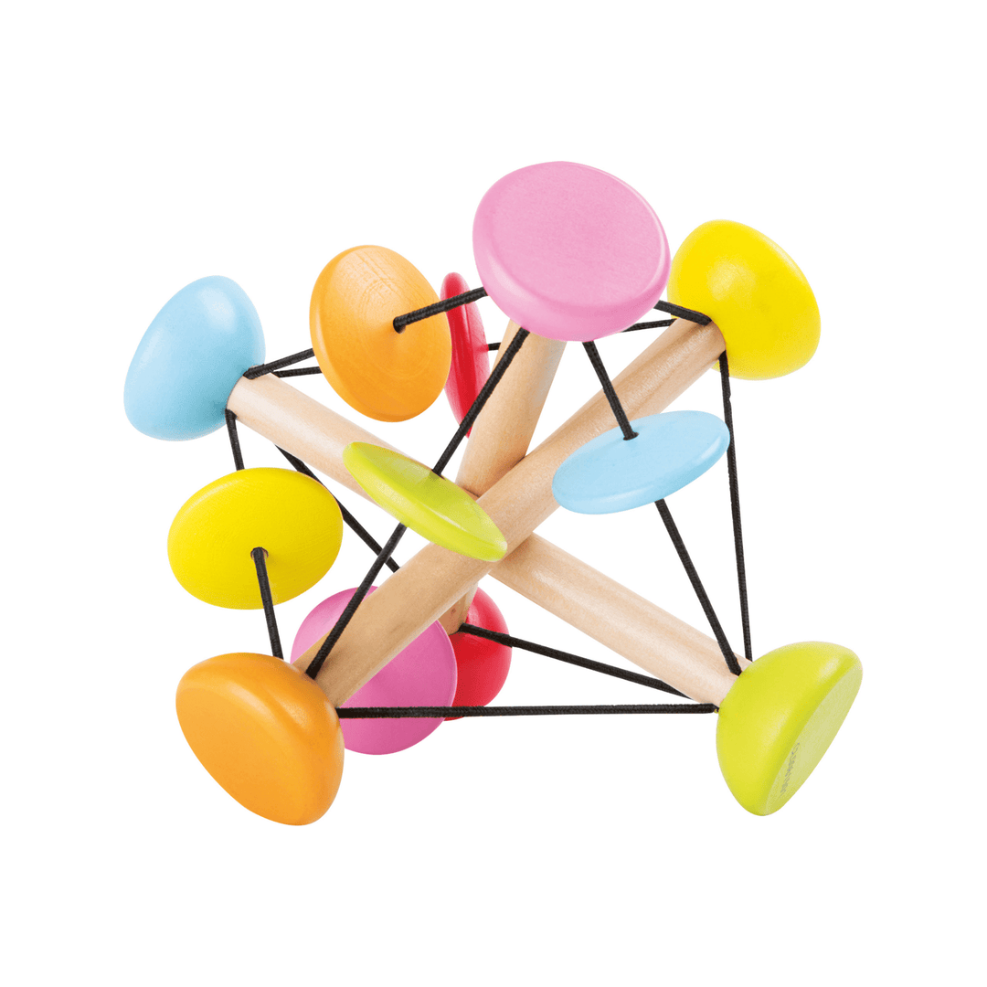 small foot colourful grasping toys with wooden rods and elastic connectors