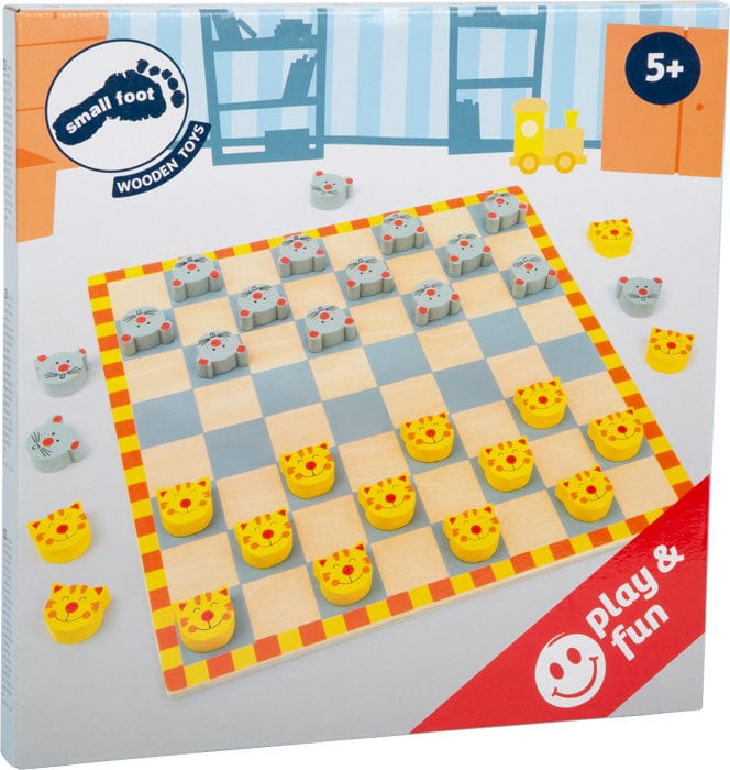 childrens wooden cat and mouse draughts game in a  box