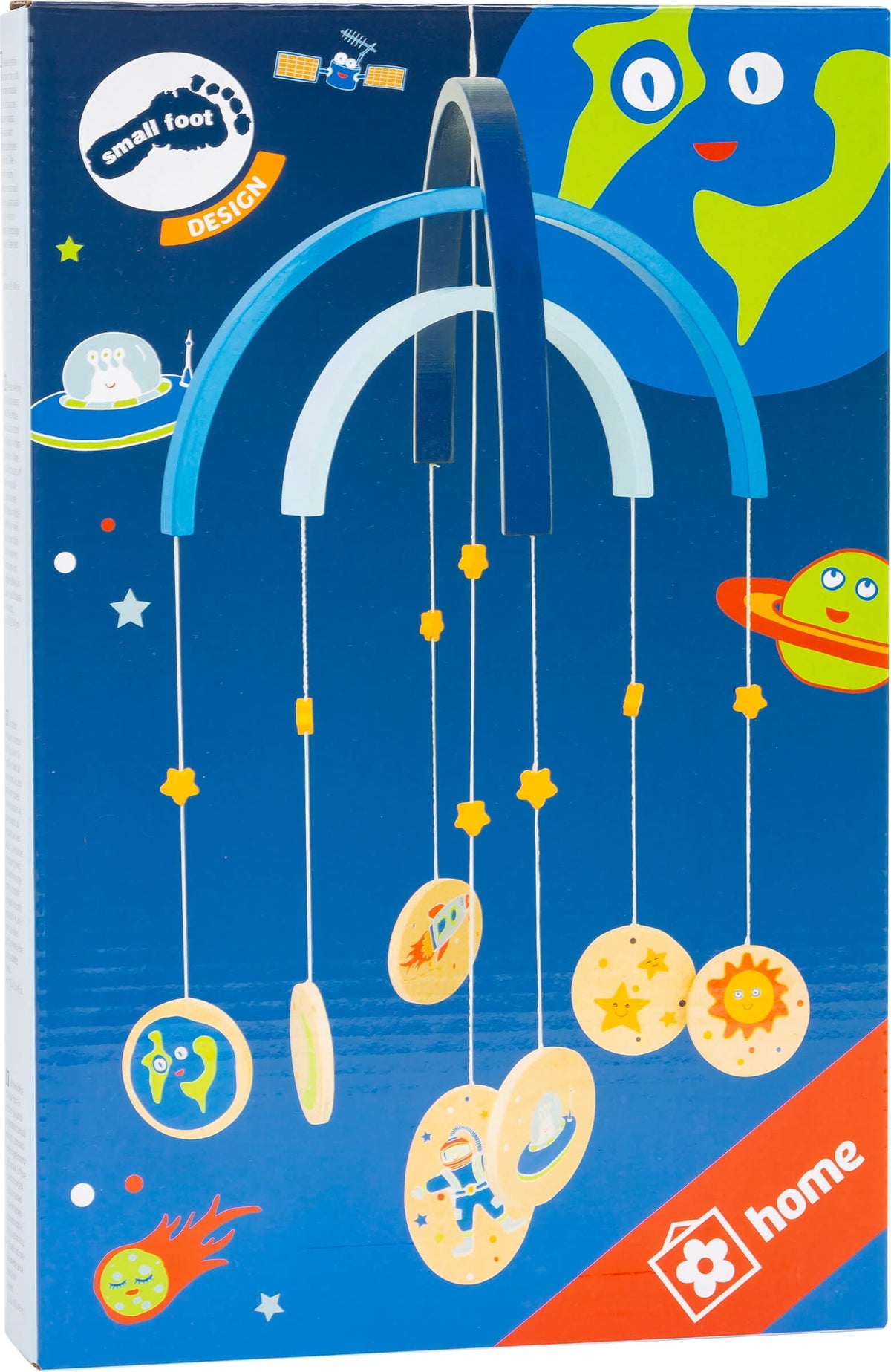 wooden space mobile by small foot in box