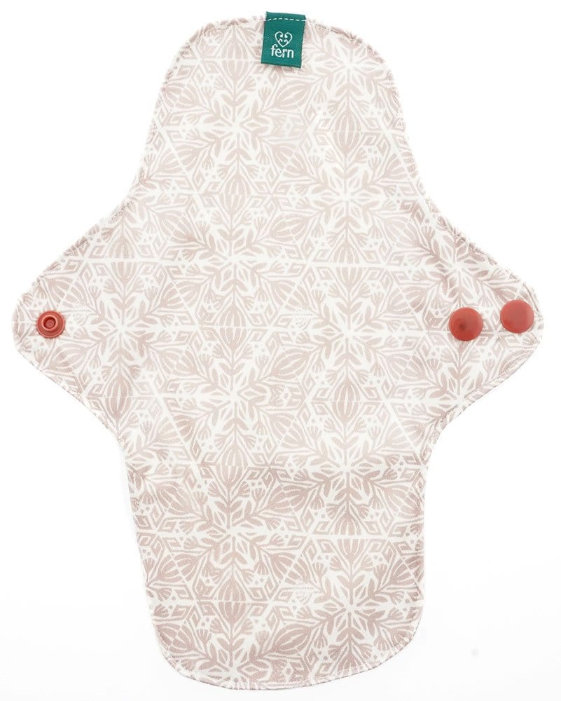 reusable period pad with pink geometric design for regular flow