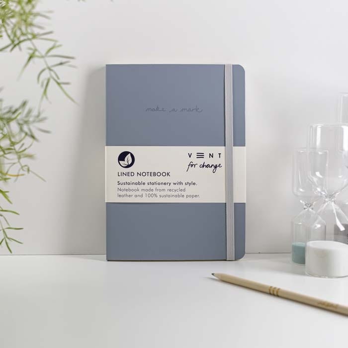 'Make A Mark' A5 Recycled Leather Lined Notebook - Dusty Blue