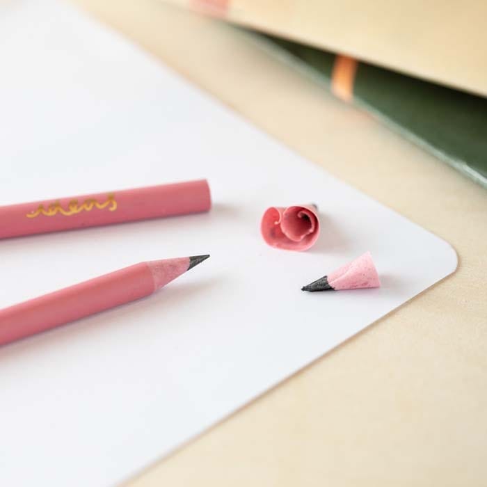 Recycled Plastic Pencils in pink with ideas in gold lettering